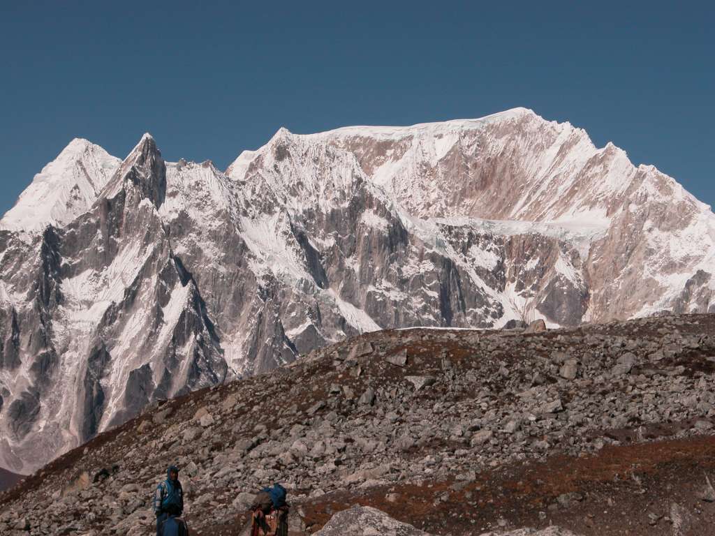 Manaslu 09 05 Tilje Peak and Gyajikang From Descent From Larkya La Just after starting the descent from the Larkya La to the left of Nemjung, Gyajikang (7074m) was visible to the right of Tilje Peak (6532m). Gyajikang was first climbed on October 7, 1994 by Toshisada Hasegawa, Yousuke Kokubo, Osamu Tanabe, Ram Kaji Sivakoti, Pasang Tshering Sherpa, and Dambar Bahadur Gurung.